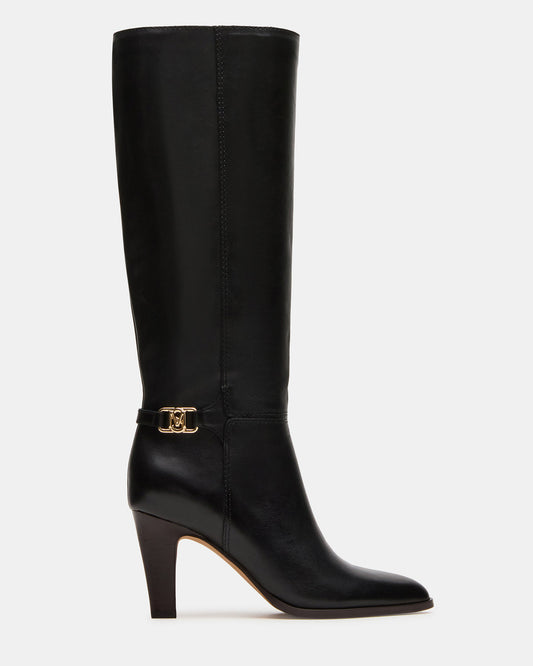 RHETT Black Leather Knee-High Heeled Women's Boot Steve Madden BLACK LEATHER