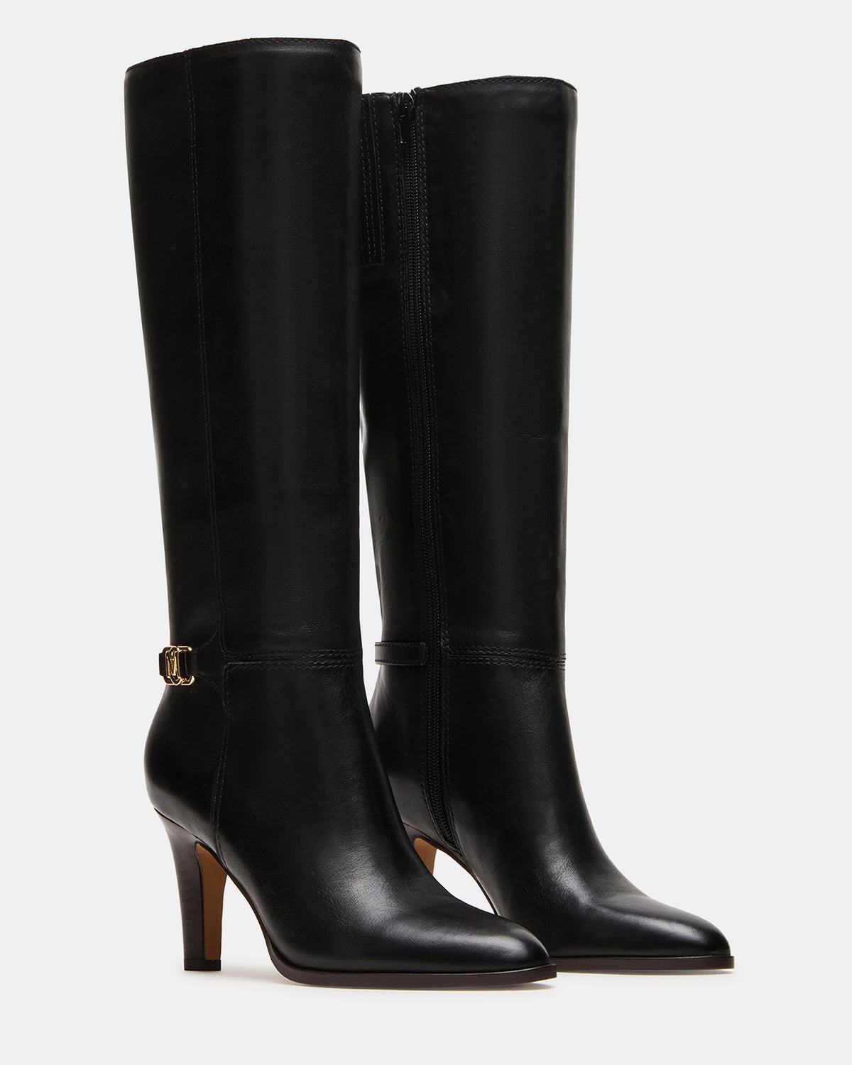 RHETT Black Leather Knee-High Heeled Women's Boot Steve Madden BLACK LEATHER