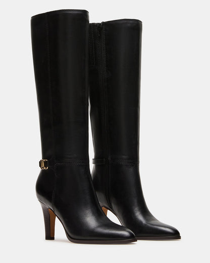 RHETT Black Leather Knee-High Heeled Women's Boot Steve Madden BLACK LEATHER