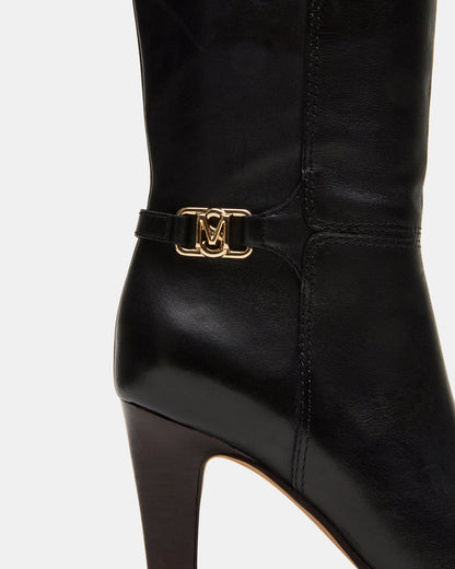 RHETT Black Leather Knee-High Heeled Women's Boot Steve Madden BLACK LEATHER