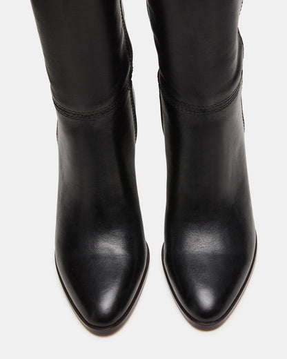 RHETT Black Leather Knee-High Heeled Women's Boot Steve Madden BLACK LEATHER