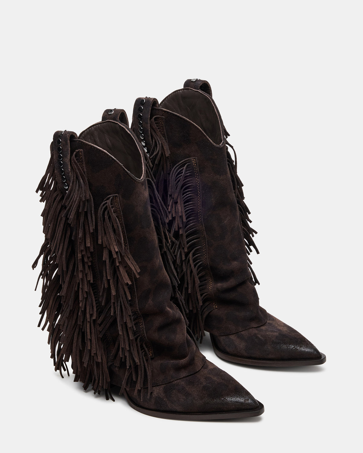 LANDMARK Brown Leopard Cuffed Fringe Western Women's Ankle Boot Steve Madden BROWN LEOPARD