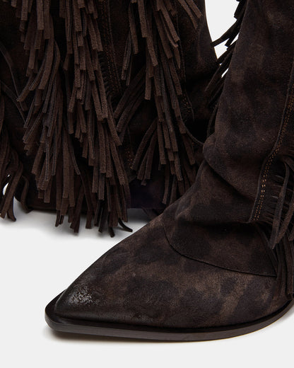 LANDMARK Brown Leopard Cuffed Fringe Western Women's Ankle Boot Steve Madden BROWN LEOPARD