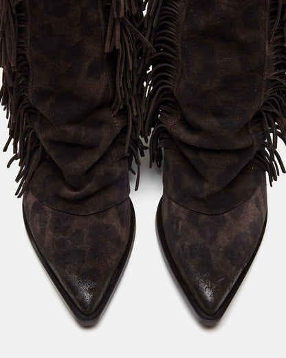 LANDMARK Brown Leopard Cuffed Fringe Western Women's Ankle Boot Steve Madden BROWN LEOPARD