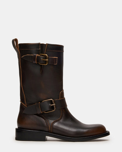 IRVING Black Distressed Buckle Moto Round-Toe Women's Boot Steve Madden BLACK DISTRESSED