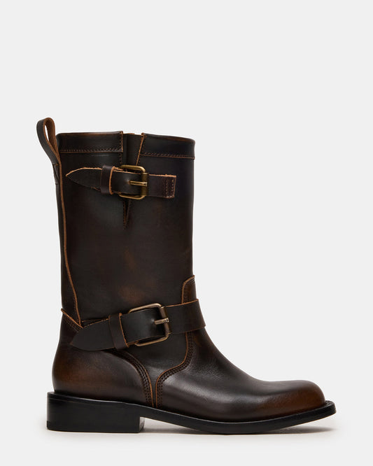 IRVING Black Distressed Buckle Moto Round-Toe Women's Boot Steve Madden BLACK DISTRESSED