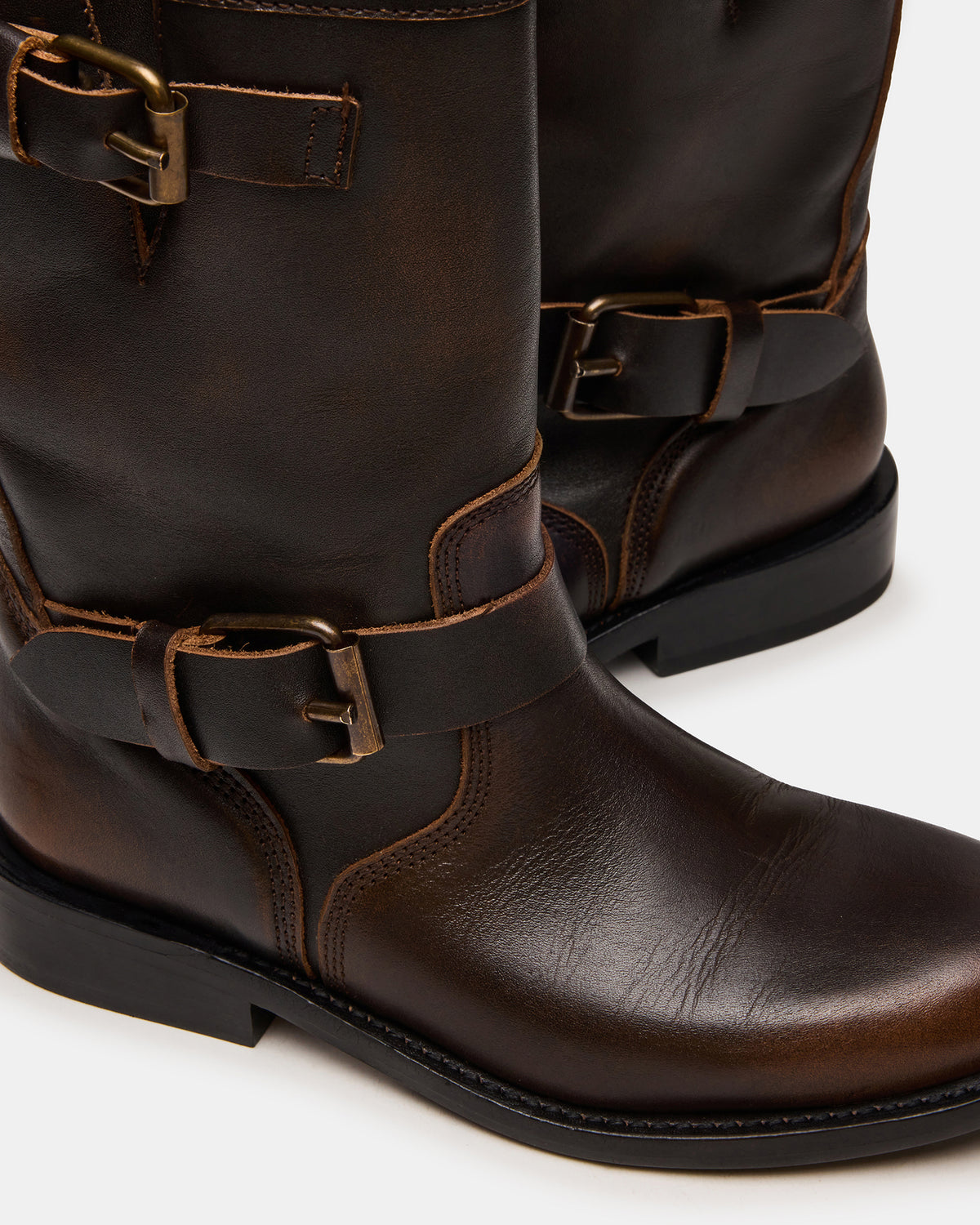 IRVING Black Distressed Buckle Moto Round-Toe Women's Boot Steve Madden BLACK DISTRESSED