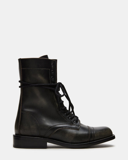 THERON Black Distressed Moto Combat Women's Ankle Boot Steve Madden BLACK DISTRESSED