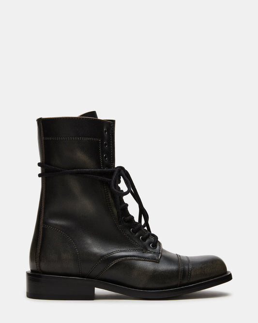 THERON Black Distressed Moto Combat Women's Ankle Boot Steve Madden BLACK DISTRESSED