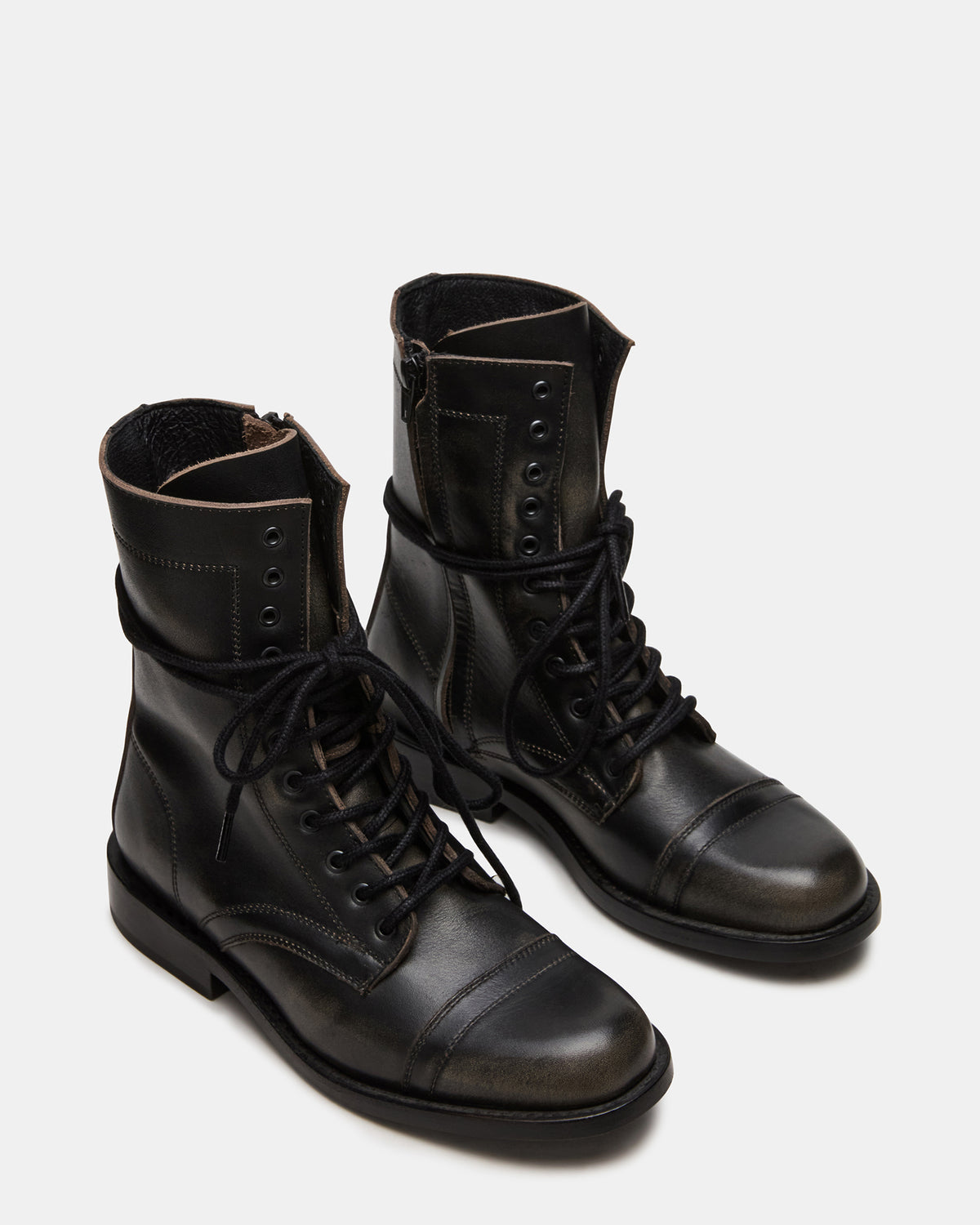 THERON Black Distressed Moto Combat Women's Ankle Boot Steve Madden BLACK DISTRESSED