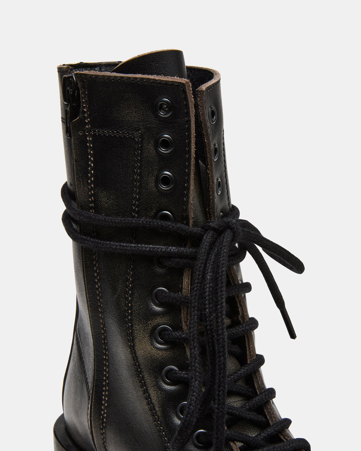 THERON Black Distressed Moto Combat Women's Ankle Boot Steve Madden BLACK DISTRESSED