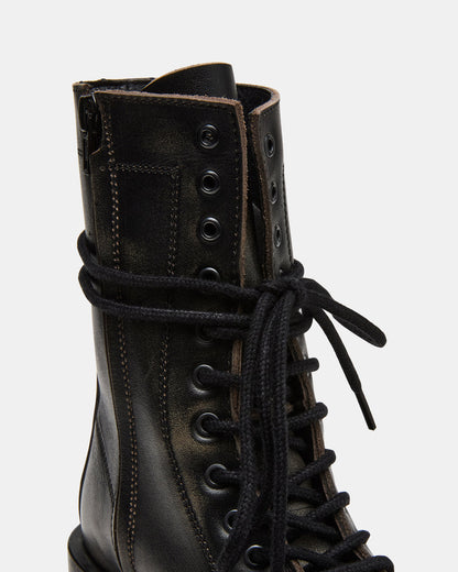 THERON Black Distressed Moto Combat Women's Ankle Boot Steve Madden BLACK DISTRESSED