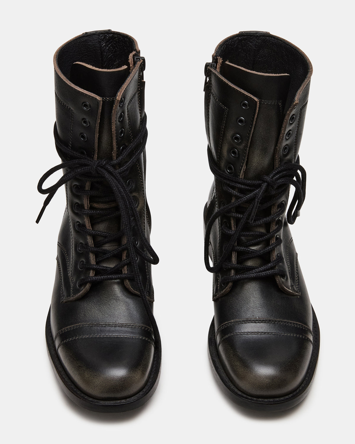 THERON Black Distressed Moto Combat Women's Ankle Boot Steve Madden BLACK DISTRESSED