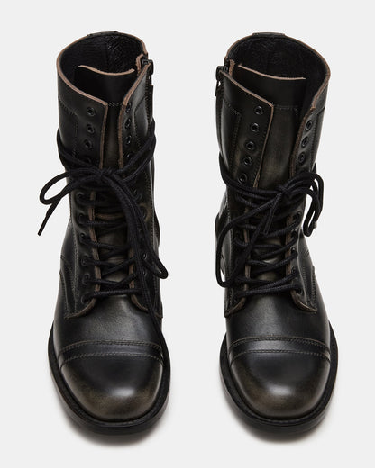 THERON Black Distressed Moto Combat Women's Ankle Boot Steve Madden BLACK DISTRESSED