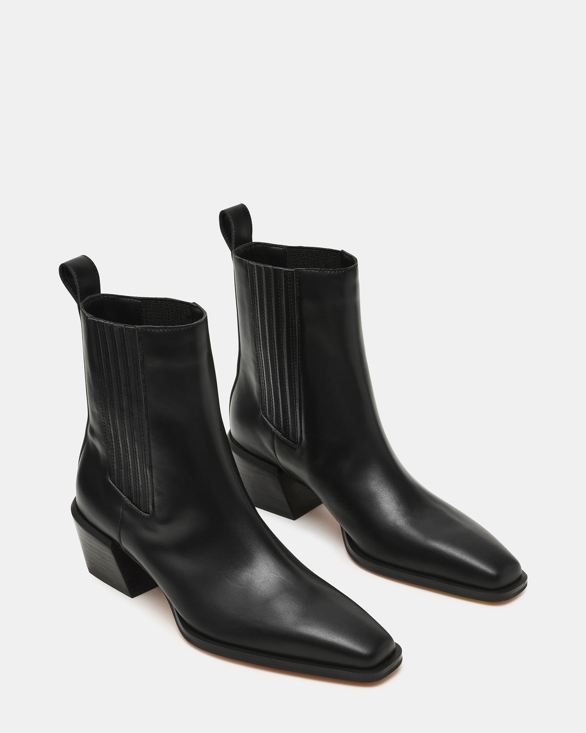 DARSEN Black Leather Square-Toe Block Heel Women's Ankle Boot Steve Madden BLACK LEATHER