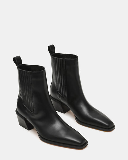 DARSEN Black Leather Square-Toe Block Heel Women's Ankle Boot Steve Madden BLACK LEATHER