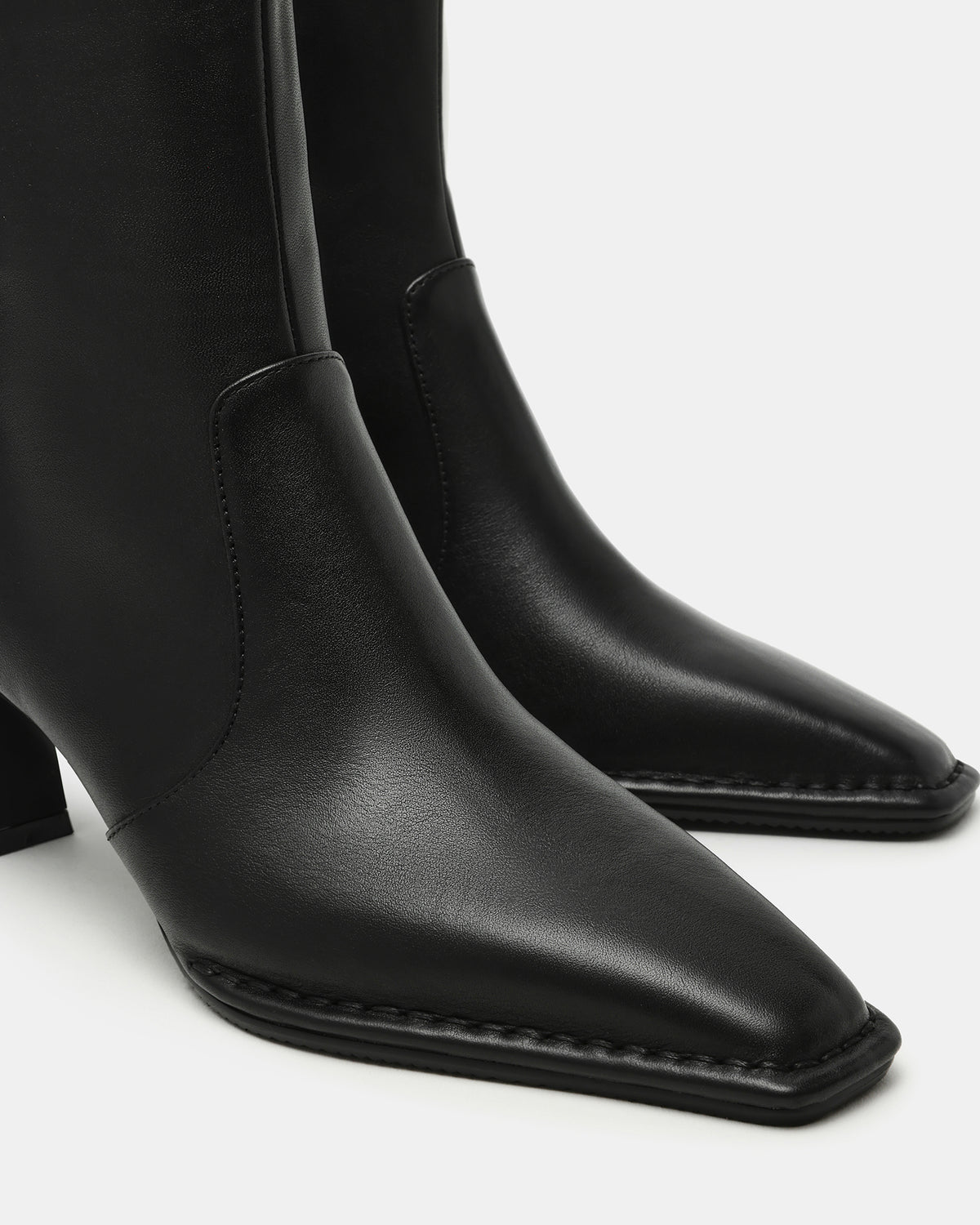 FARE Black Leather Square Toe Women's Ankle Boot Steve Madden BLACK LEATHER