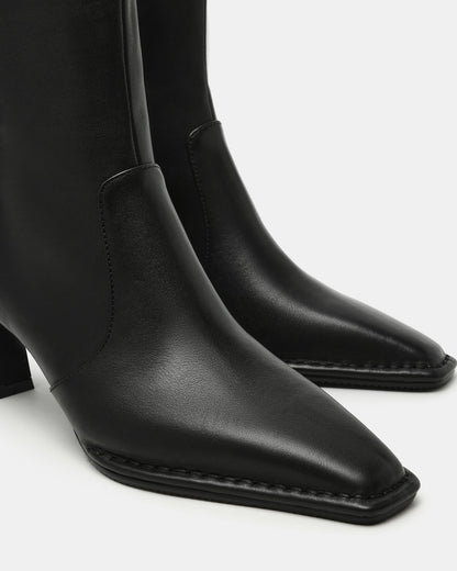 FARE Black Leather Square Toe Women's Ankle Boot Steve Madden BLACK LEATHER
