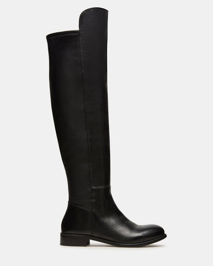 LANCASTER Black Leather Over-the-Knee Round Toe Women's Boots Steve Madden BLACK LEATHER