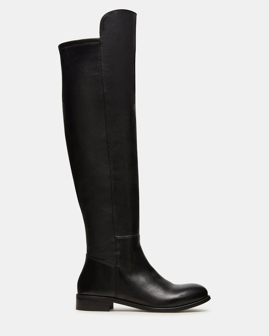 LANCASTER Black Leather Over-the-Knee Round Toe Women's Boots Steve Madden BLACK LEATHER