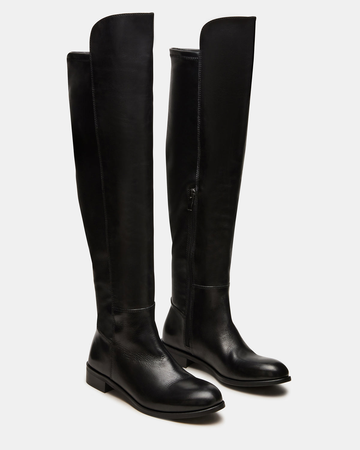 LANCASTER Black Leather Over-the-Knee Round Toe Women's Boots Steve Madden BLACK LEATHER
