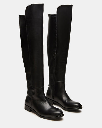 LANCASTER Black Leather Over-the-Knee Round Toe Women's Boots Steve Madden BLACK LEATHER