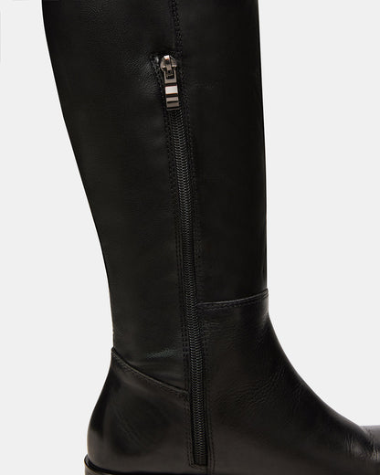 LANCASTER Black Leather Over-the-Knee Round Toe Women's Boots Steve Madden BLACK LEATHER