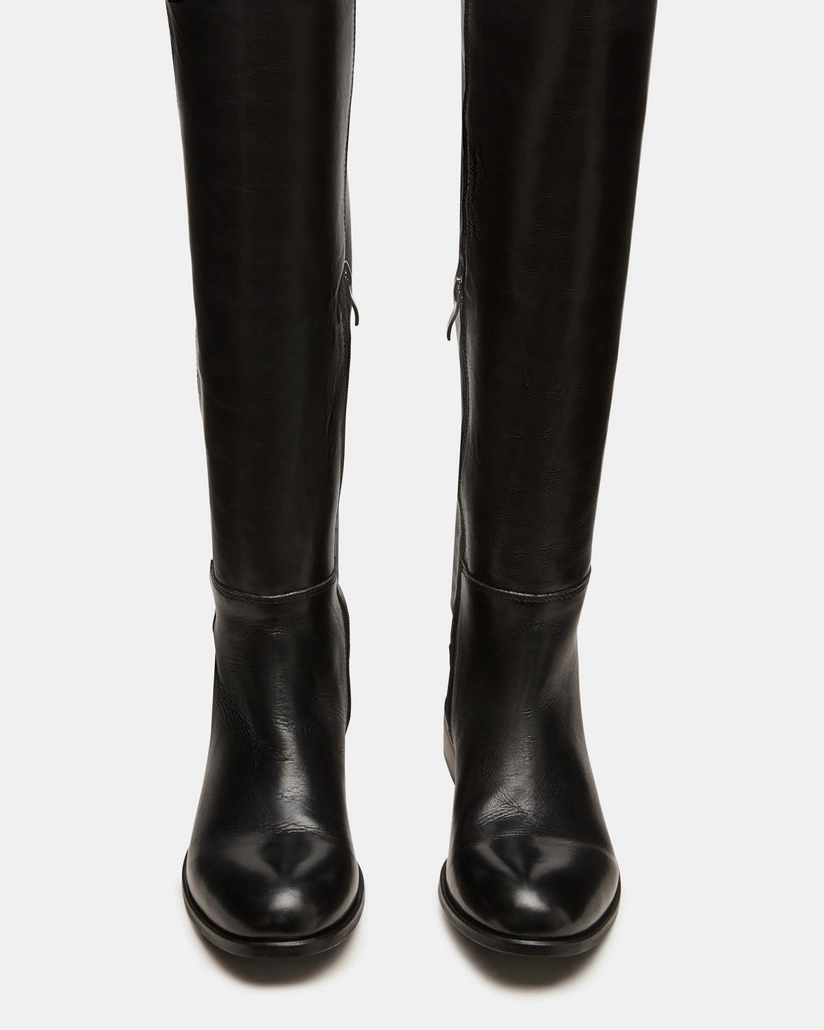 LANCASTER Black Leather Over-the-Knee Round Toe Women's Boots Steve Madden BLACK LEATHER