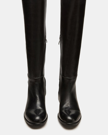 LANCASTER Black Leather Over-the-Knee Round Toe Women's Boots Steve Madden BLACK LEATHER
