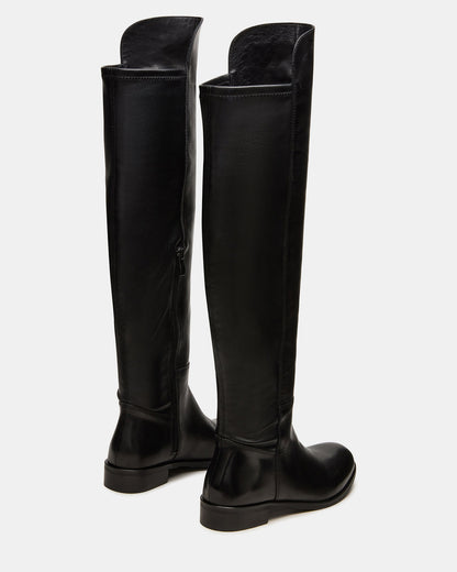 LANCASTER Black Leather Over-the-Knee Round Toe Women's Boots Steve Madden BLACK LEATHER