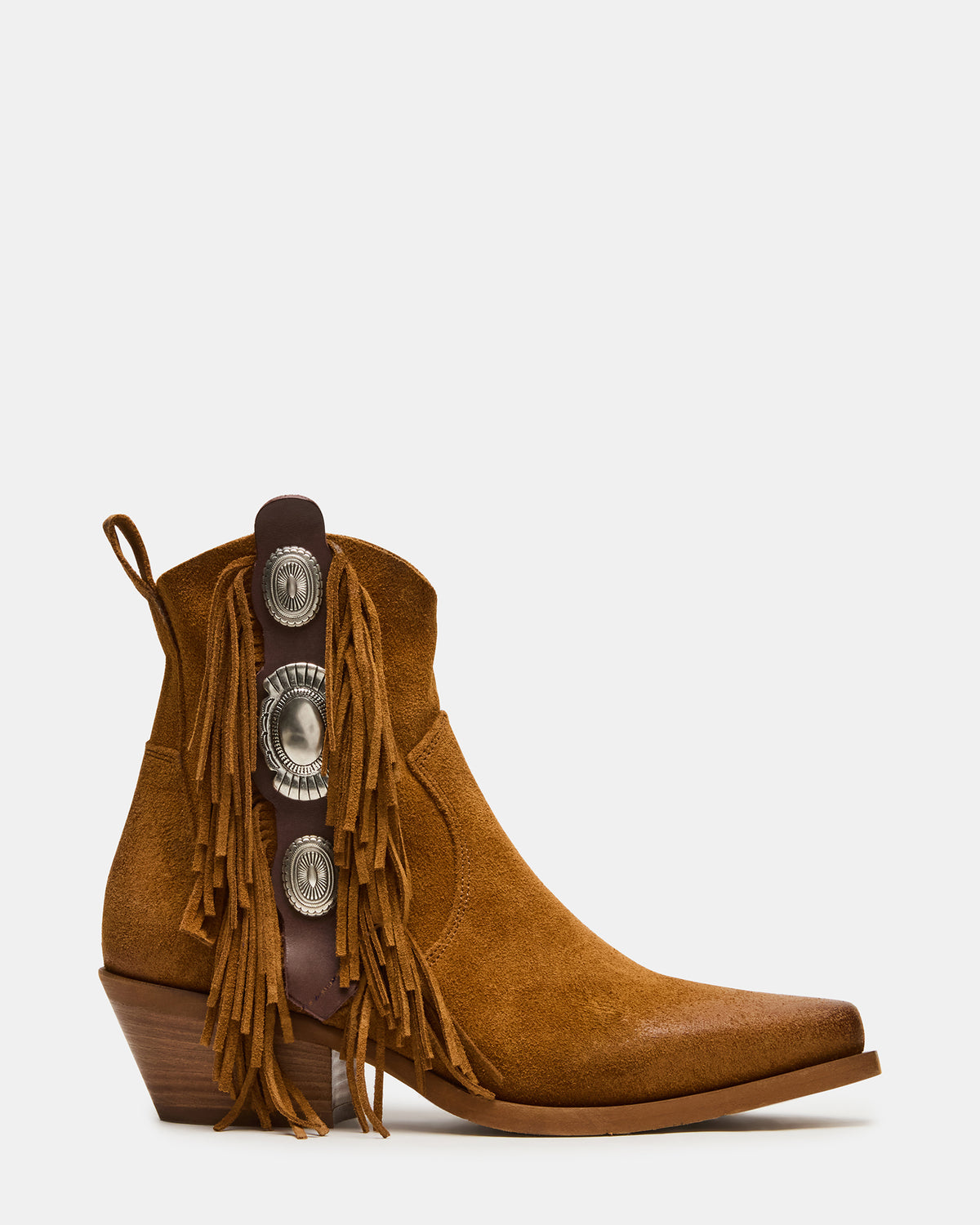 LARAMIE Chestnut Suede Fringe Western Pointed-Toe Women's Ankle Boot Steve Madden CHESTNUT SUEDE