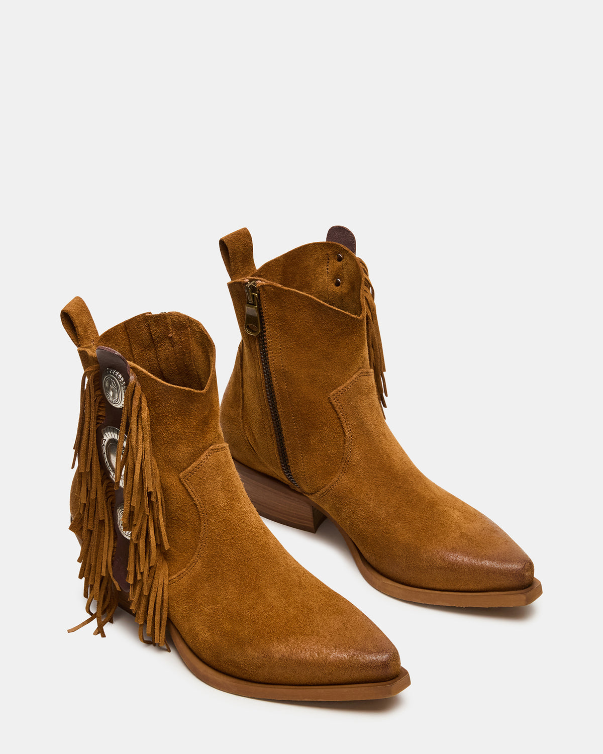 LARAMIE Chestnut Suede Fringe Western Pointed-Toe Women's Ankle Boot Steve Madden CHESTNUT SUEDE