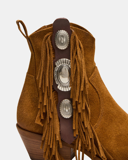 LARAMIE Chestnut Suede Fringe Western Pointed-Toe Women's Ankle Boot Steve Madden CHESTNUT SUEDE