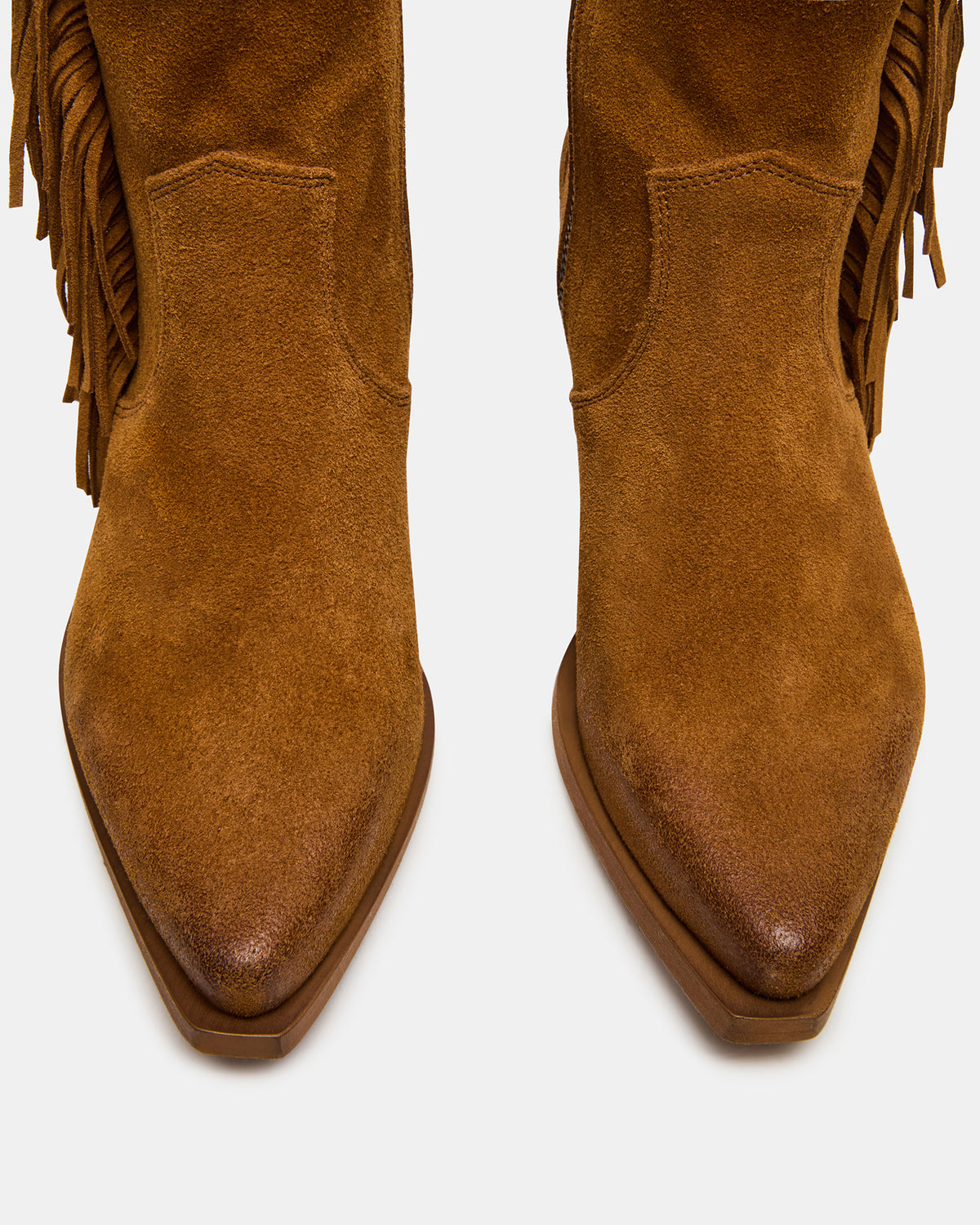LARAMIE Chestnut Suede Fringe Western Pointed-Toe Women's Ankle Boot Steve Madden CHESTNUT SUEDE