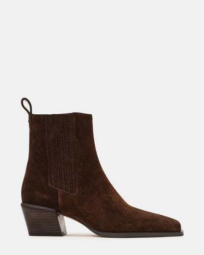 DARSEN Brown Suede Square-Toe Block Heel Women's Ankle Boot Steve Madden BROWN SUEDE