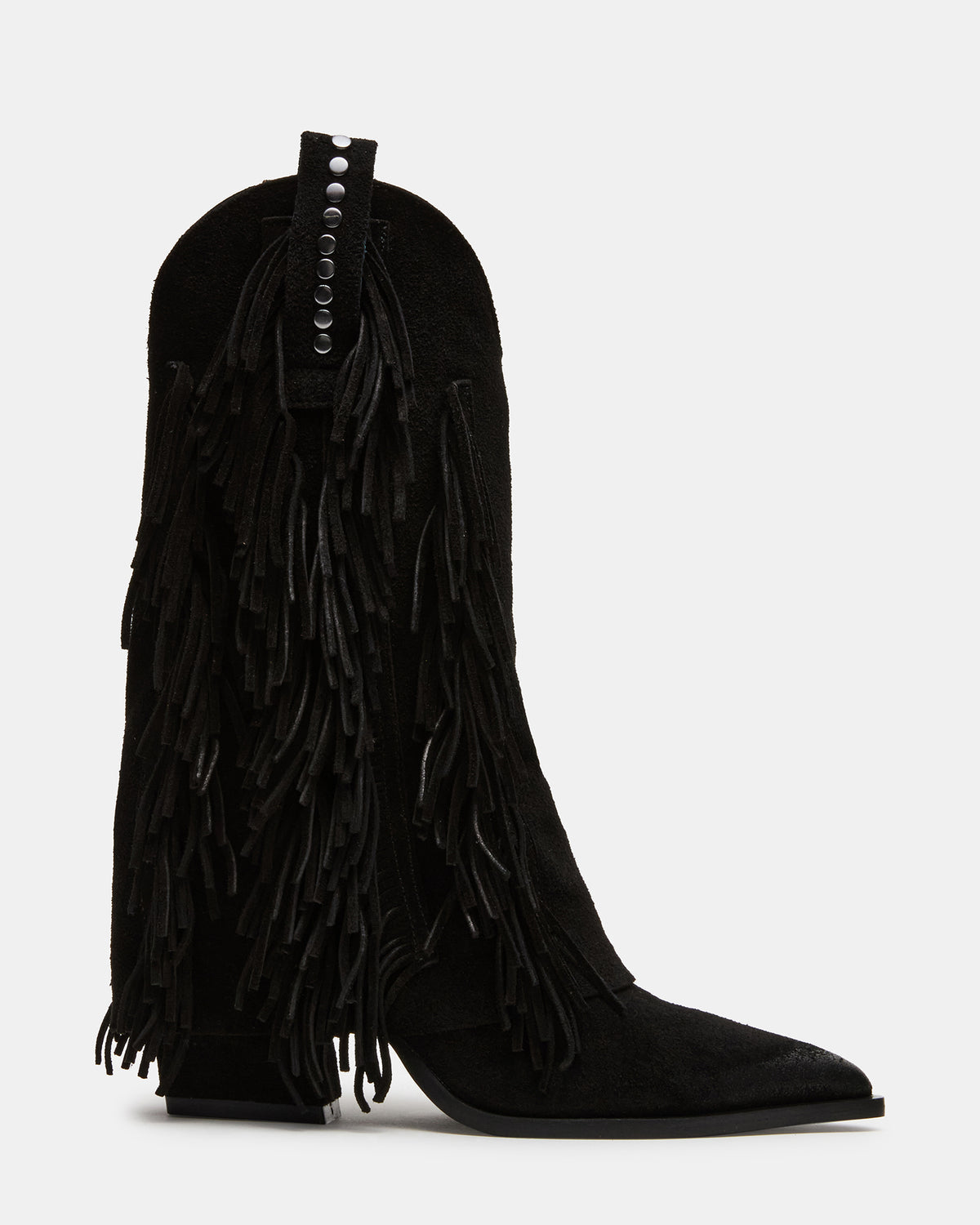LANDMARK Black Suede Cuffed Fringe Western Women's Ankle Boot Steve Madden BLACK SUEDE