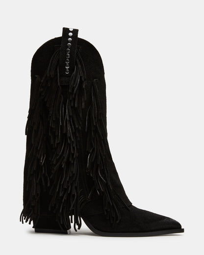 LANDMARK Black Suede Cuffed Fringe Western Women's Ankle Boot Steve Madden BLACK SUEDE