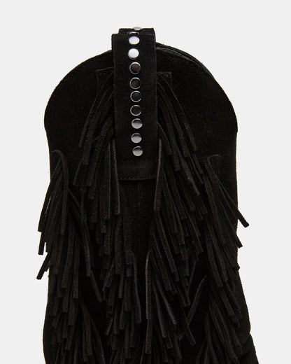 LANDMARK Black Suede Cuffed Fringe Western Women's Ankle Boot Steve Madden BLACK SUEDE