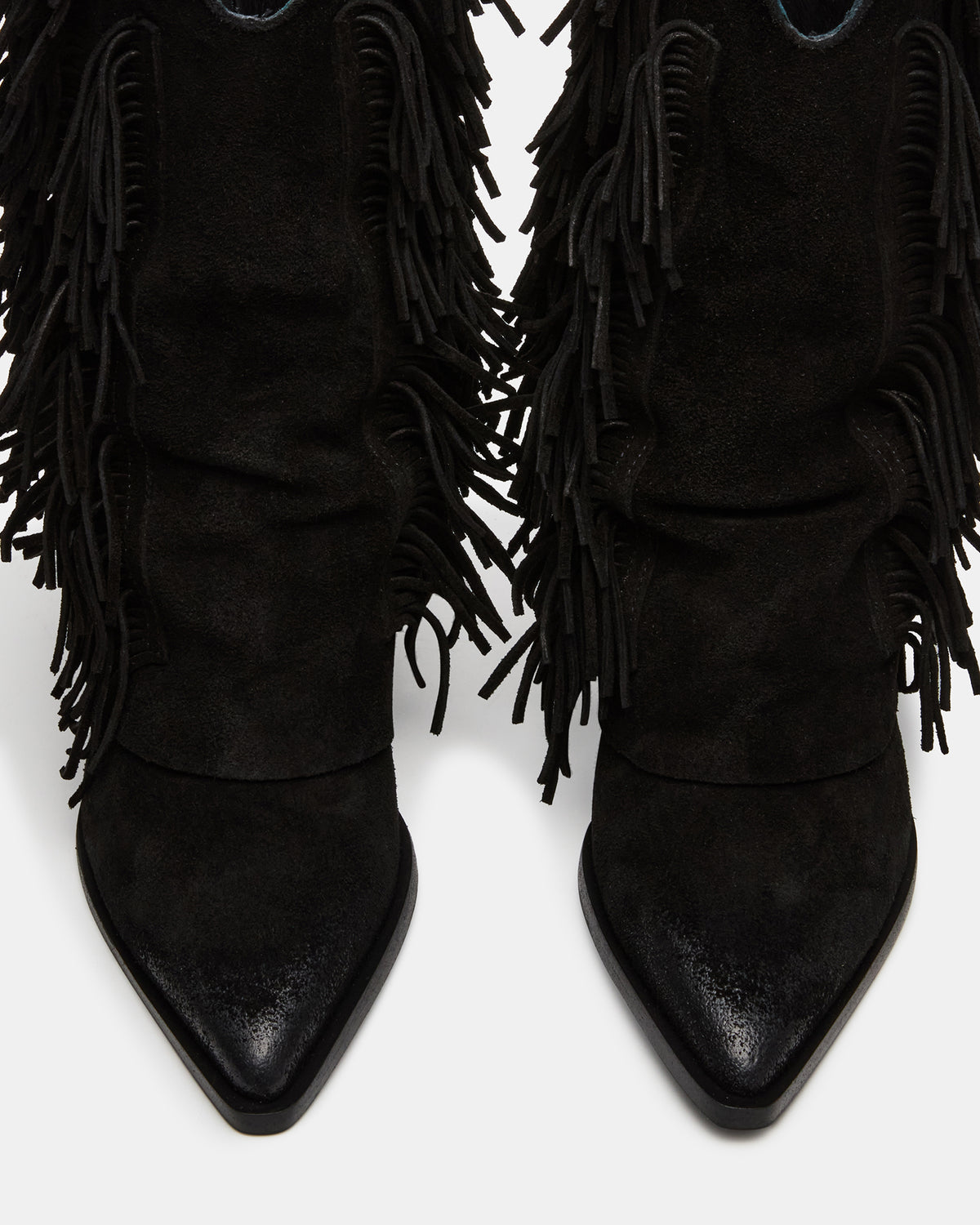 LANDMARK Black Suede Cuffed Fringe Western Women's Ankle Boot Steve Madden BLACK SUEDE