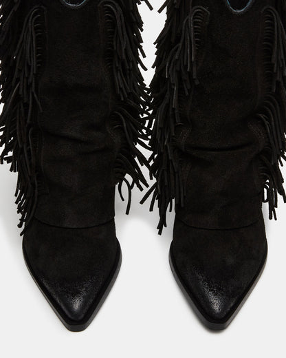 LANDMARK Black Suede Cuffed Fringe Western Women's Ankle Boot Steve Madden BLACK SUEDE