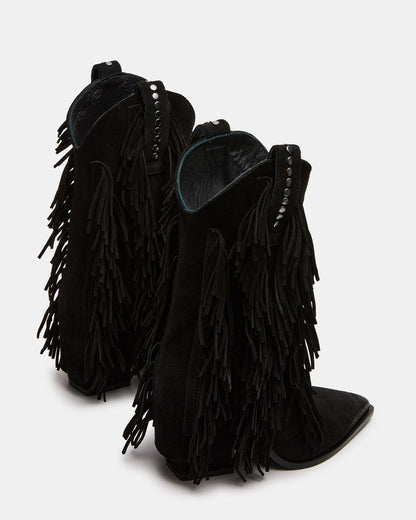 LANDMARK Black Suede Cuffed Fringe Western Women's Ankle Boot Steve Madden BLACK SUEDE