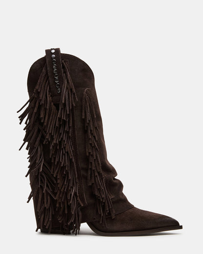 LANDMARK Brown Suede Cuffed Fringe Western Women's Ankle Boot Steve Madden BROWN SUEDE