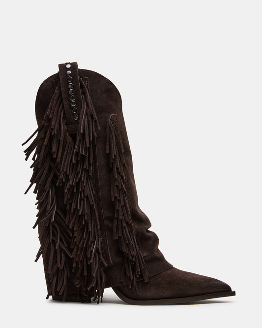 LANDMARK Brown Suede Cuffed Fringe Western Women's Ankle Boot Steve Madden BROWN SUEDE