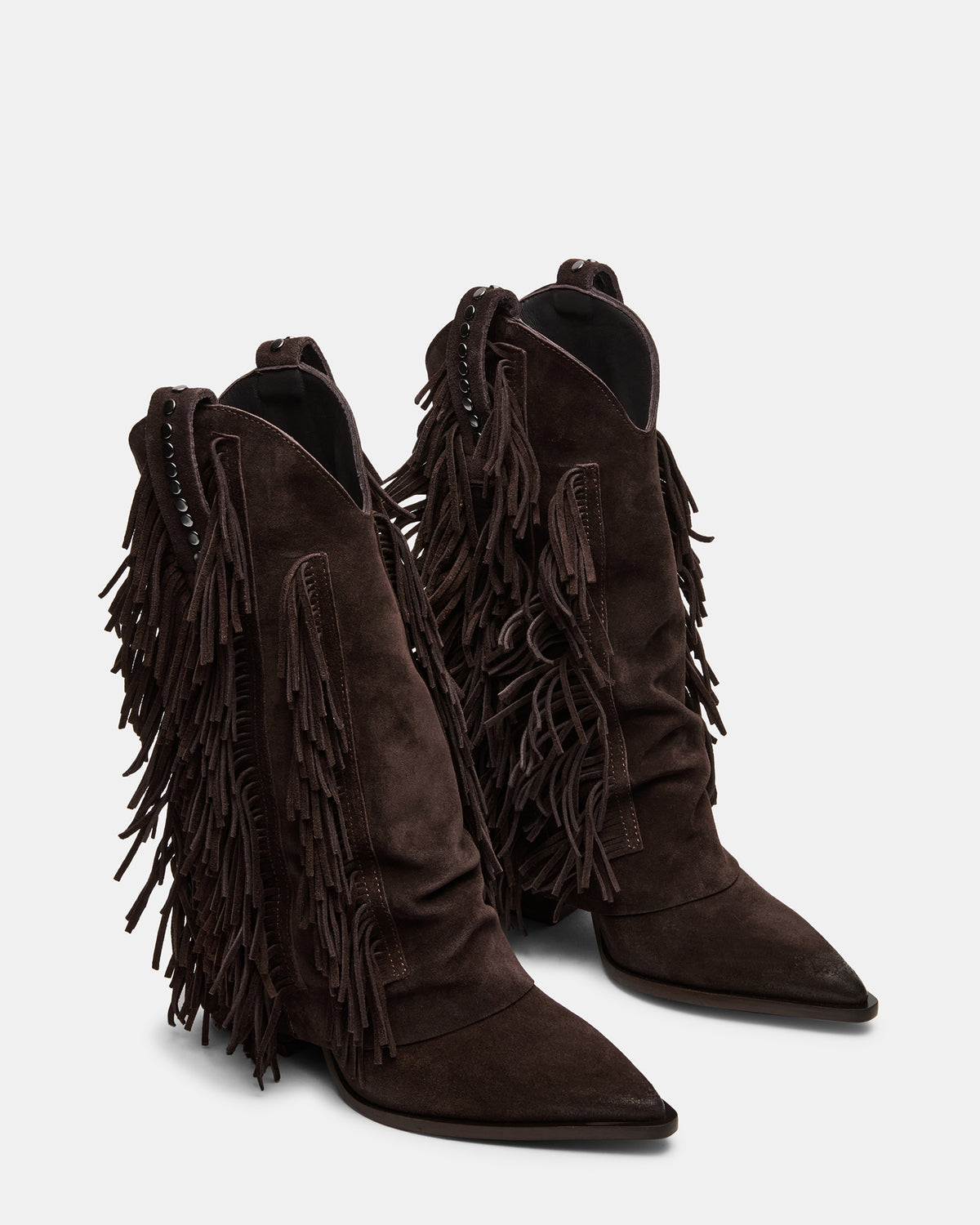 LANDMARK Brown Suede Cuffed Fringe Western Women's Ankle Boot Steve Madden BROWN SUEDE