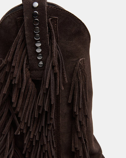 LANDMARK Brown Suede Cuffed Fringe Western Women's Ankle Boot Steve Madden BROWN SUEDE