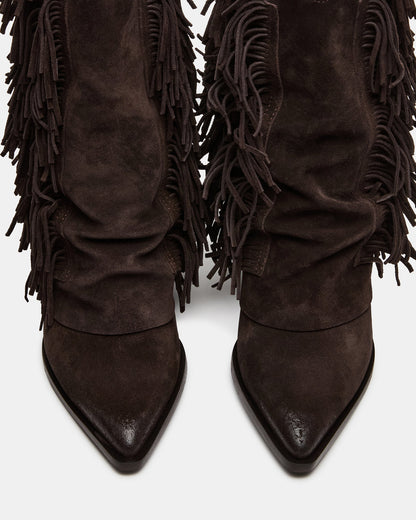 LANDMARK Brown Suede Cuffed Fringe Western Women's Ankle Boot Steve Madden BROWN SUEDE