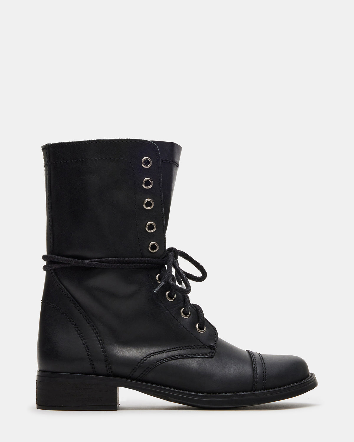 TROOPA3.0 Black Leather Women's Moto Combat Ankle Boot Steve Madden BLACK LEATHER