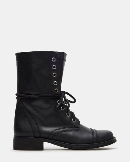 TROOPA3.0 Black Leather Women's Moto Combat Ankle Boot Steve Madden BLACK LEATHER