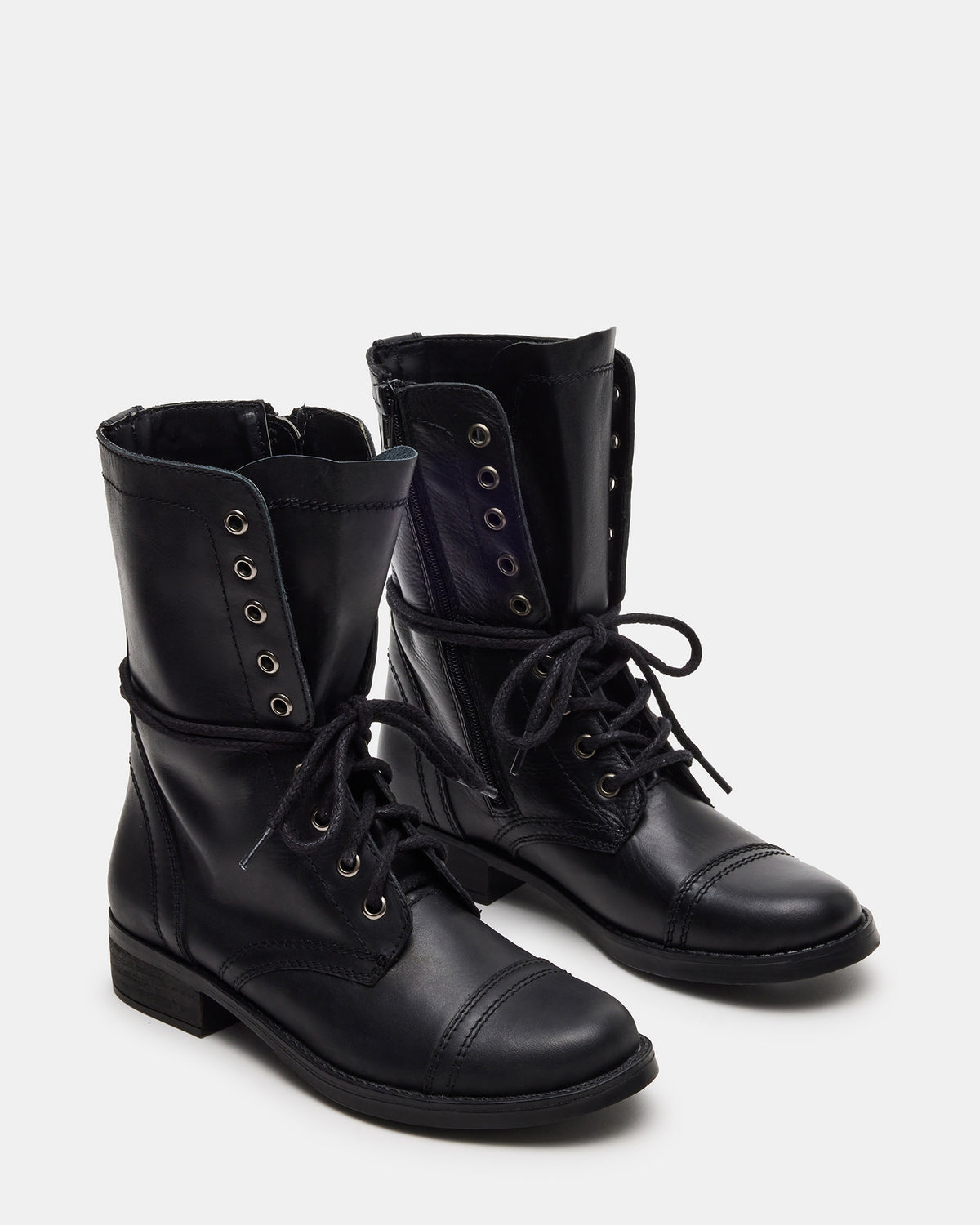 TROOPA3.0 Black Leather Women's Moto Combat Ankle Boot Steve Madden BLACK LEATHER