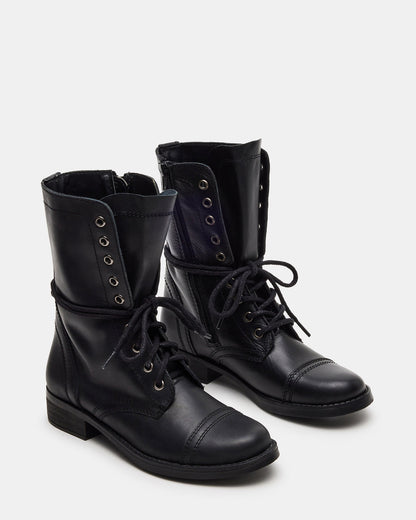 TROOPA3.0 Black Leather Women's Moto Combat Ankle Boot Steve Madden BLACK LEATHER